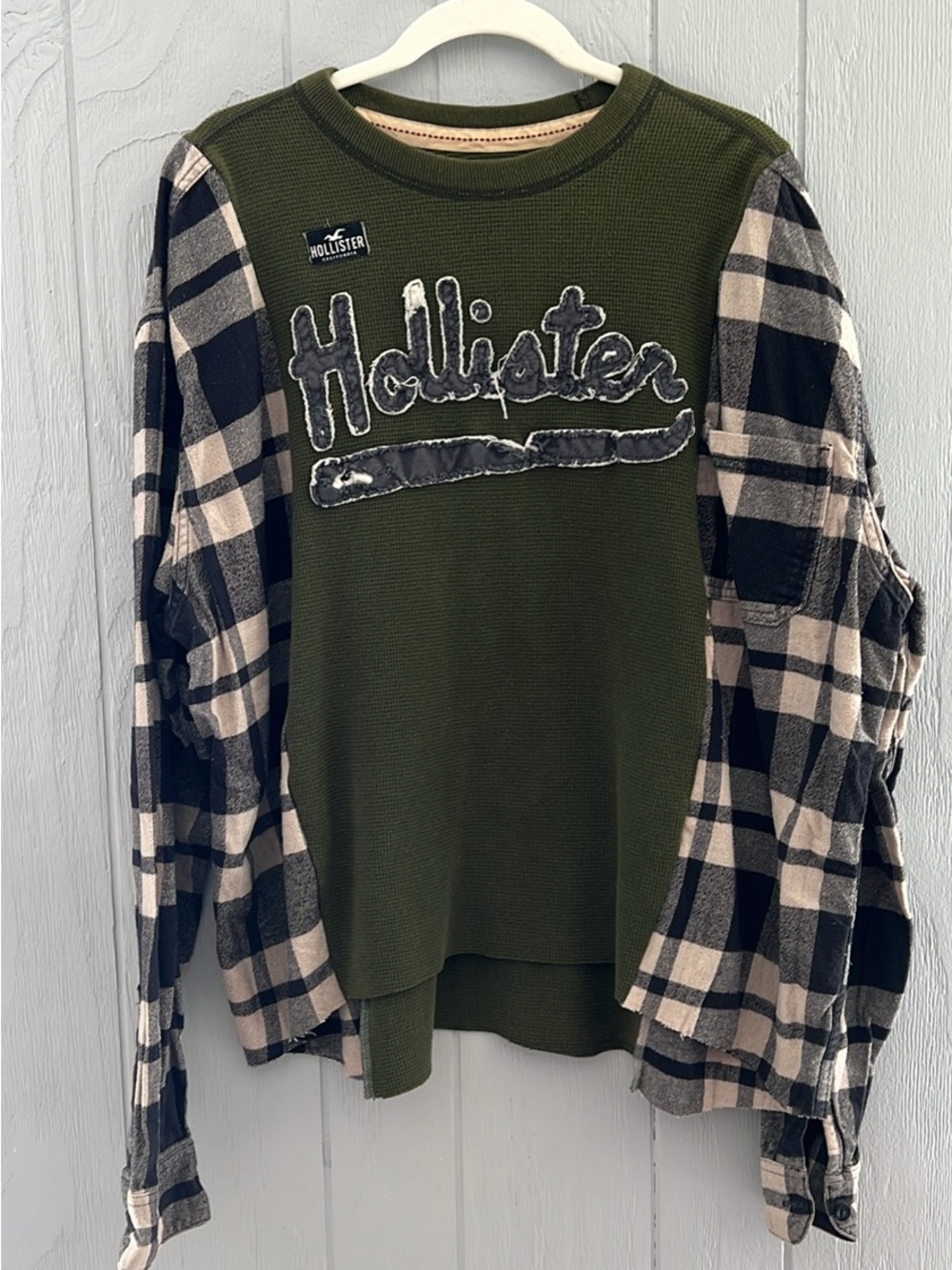 Custom Hollister Remixed Oversized Upcycled Large Handmade Olive Green Pullover